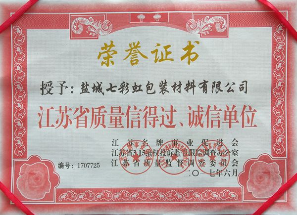 江蘇省質(zhì)量信得過、誠信單位